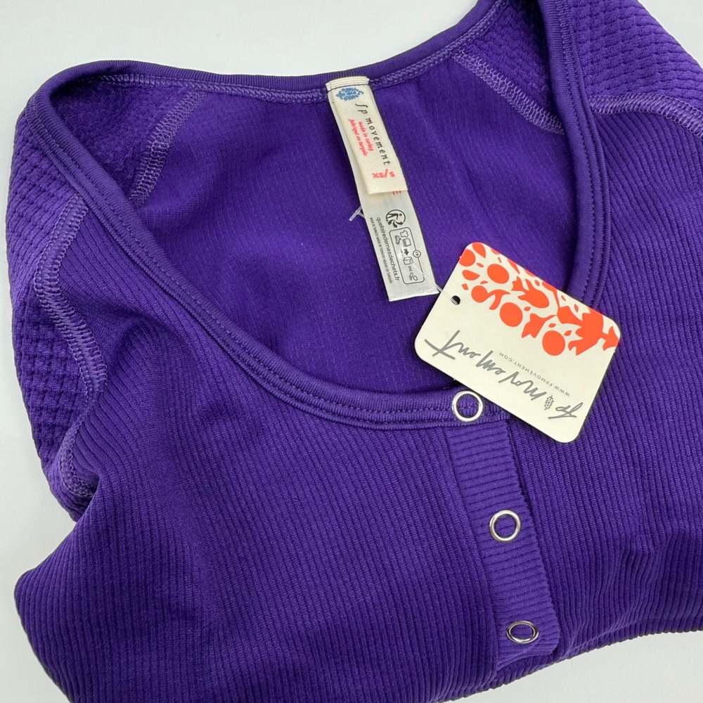 FP Movement Women's XS/S Purple Long Sleeve Button Front Cut Out‎ Top